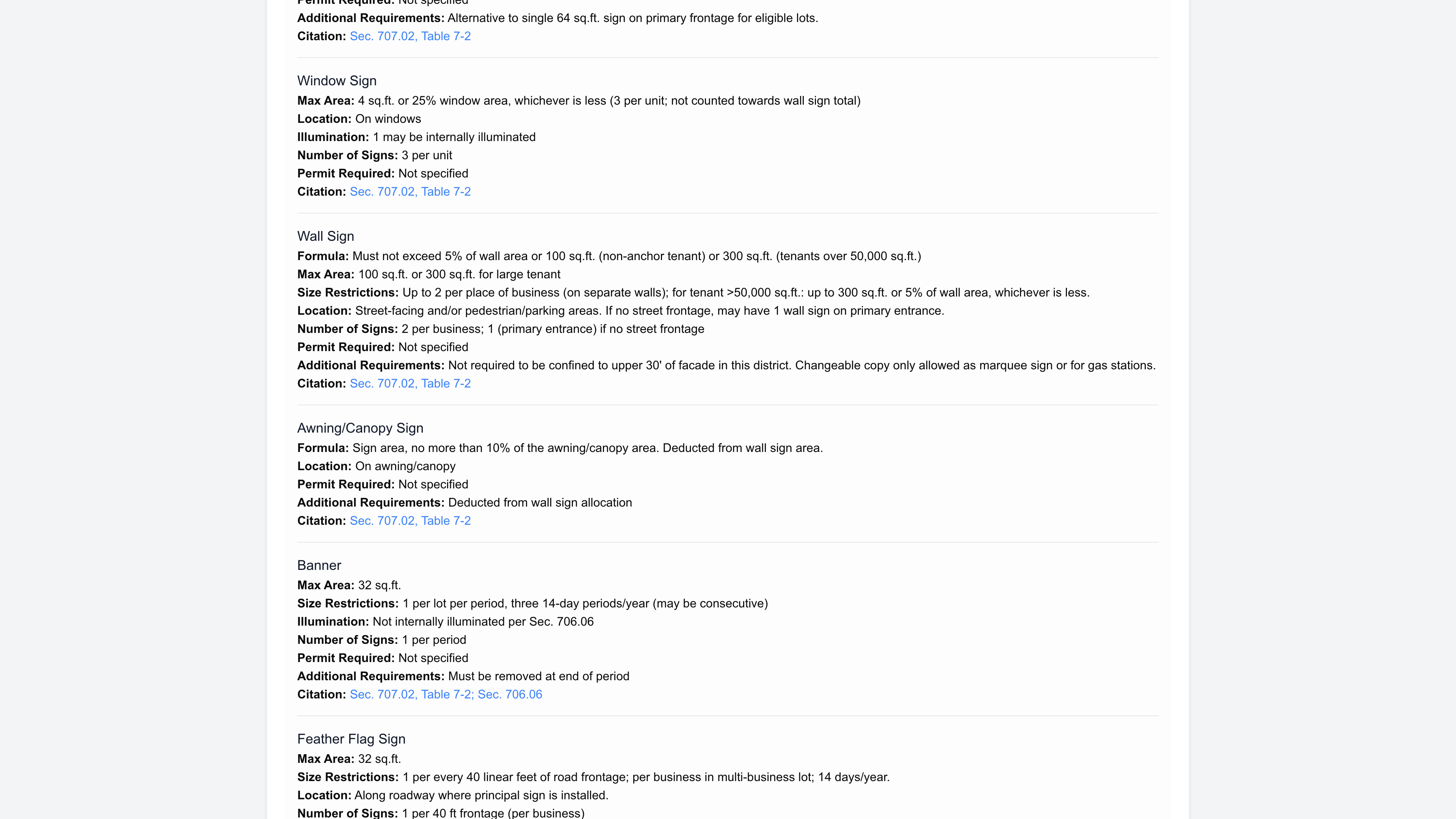 Screenshot of Summarized Regulations feature